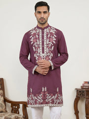 Men Japanese Fabric Embroidered Kurta ( 65KO 5498Wine )