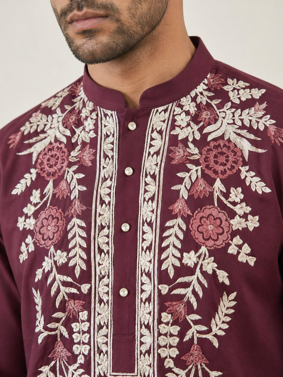 DesiQlo Men Embroidered Kurta Only - Maroon - 65KO_5498Wine_S