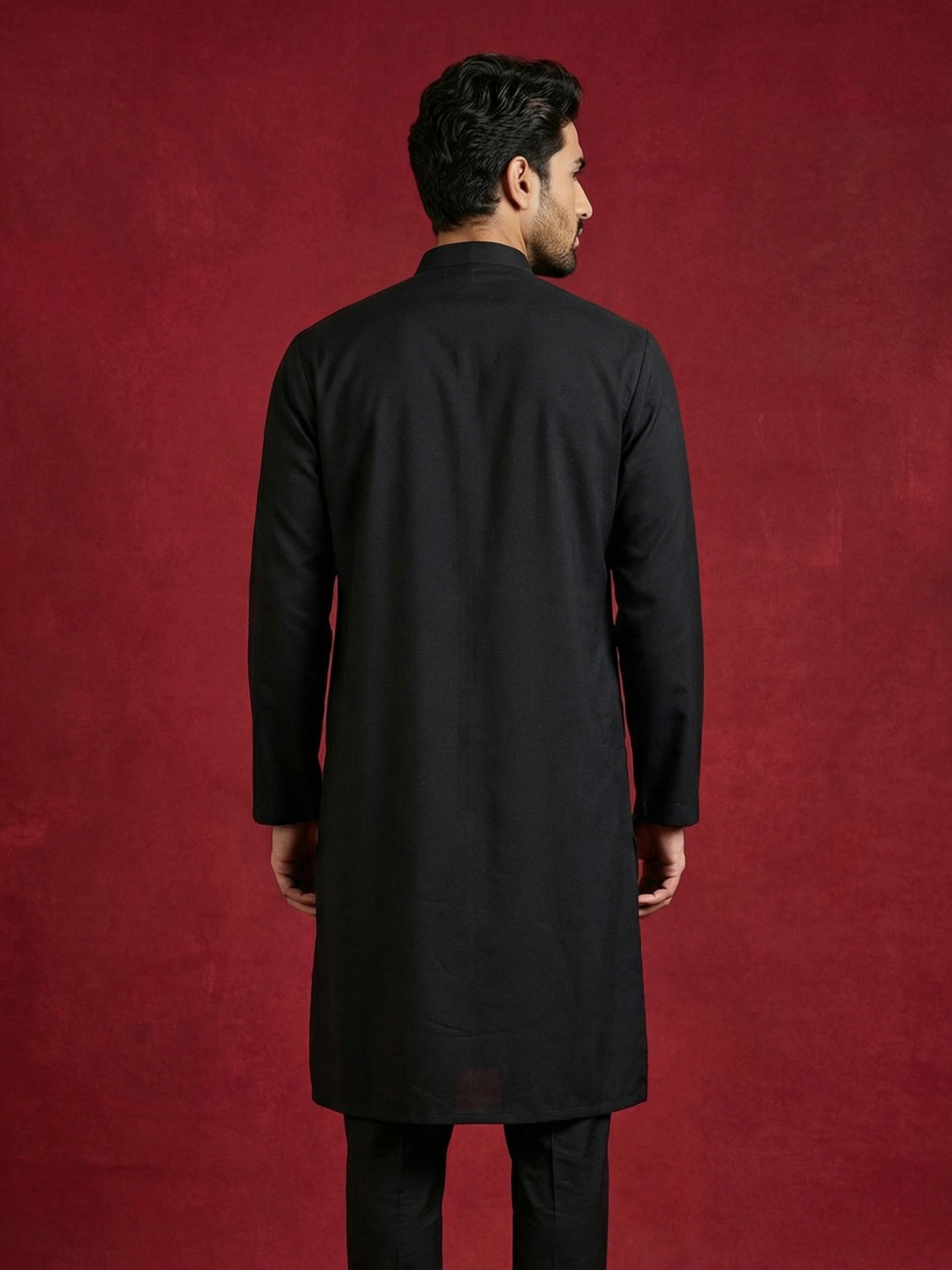 DesiQlo Men Embroidered Kurta Only - Black - 65KO_5499Black_S