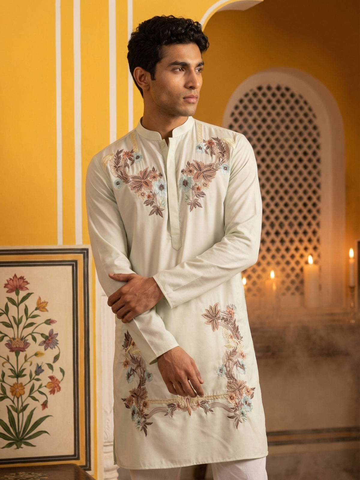 Japanese Imported Fabric Embroidered Kurta ( 65KO 5499White )