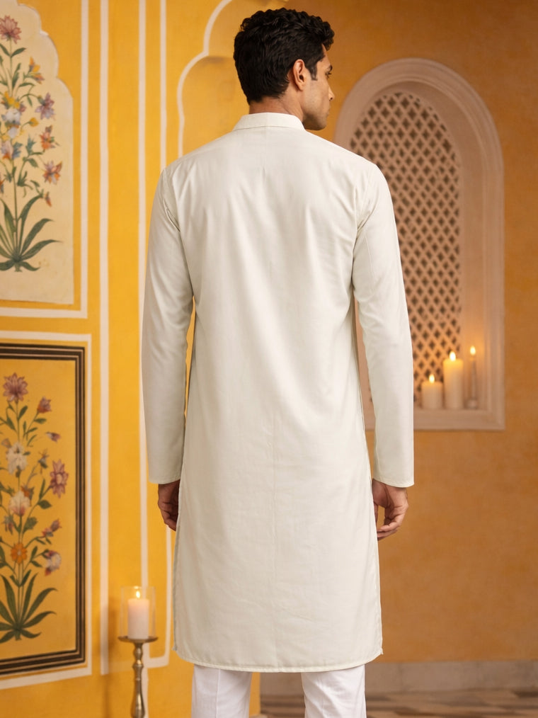 DesiQlo Men Embroidered Kurta Only - White - 65KO_5499White_S