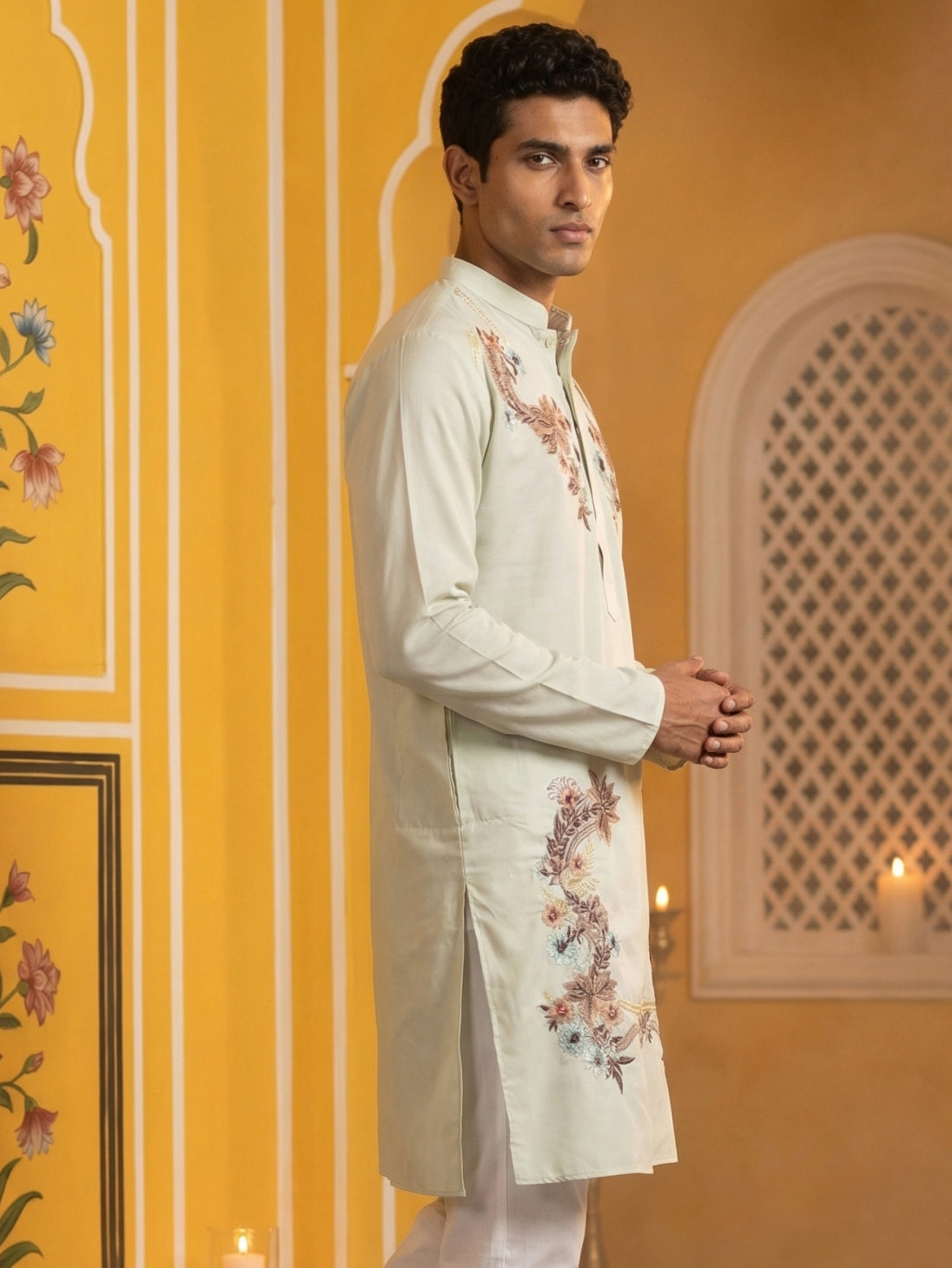 DesiQlo Men Embroidered Kurta Only - White - 65KO_5499White_S