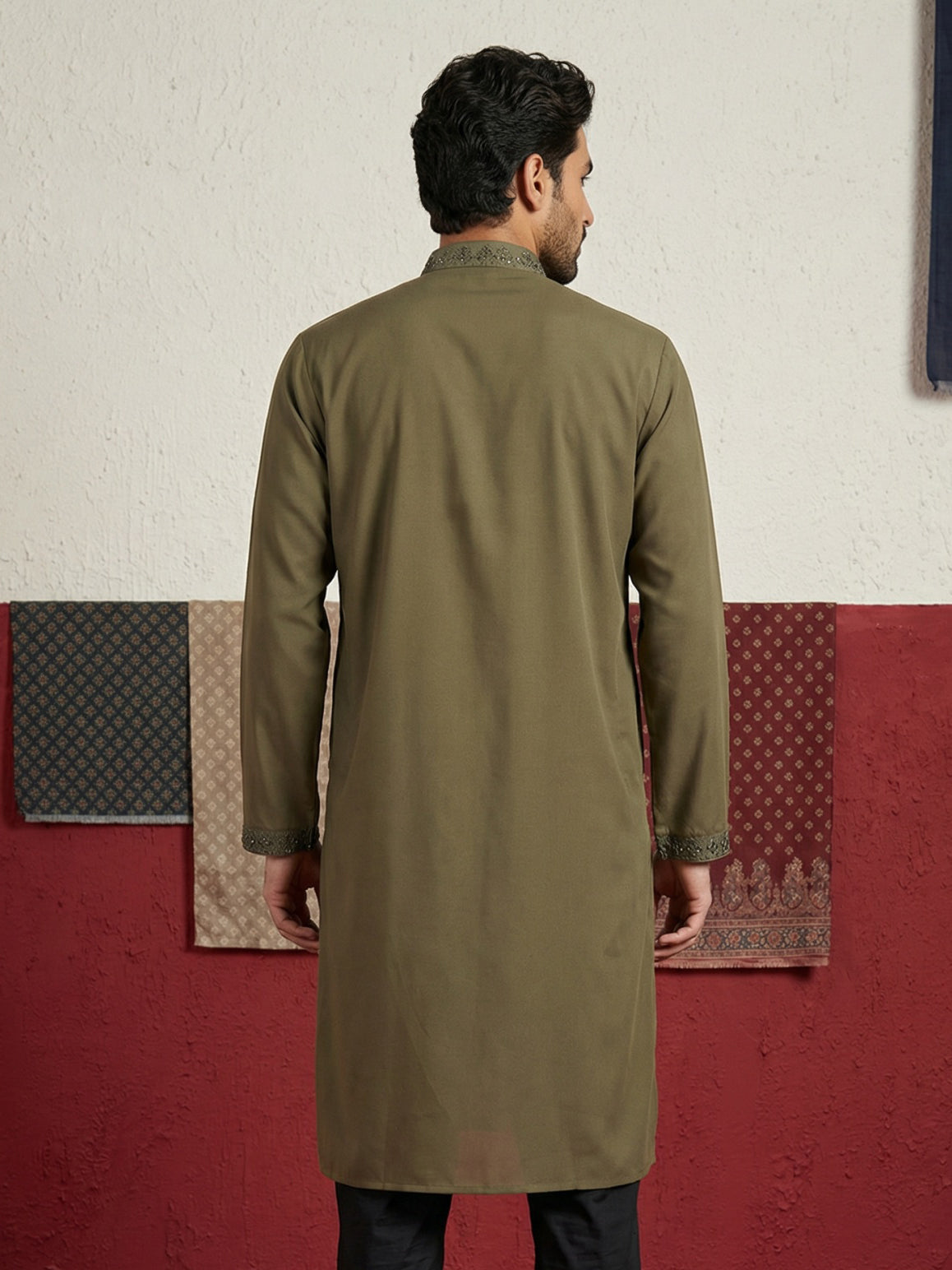 DesiQlo Men Embroidered Kurta Only - Green - 65KO_5500Mehndi_S