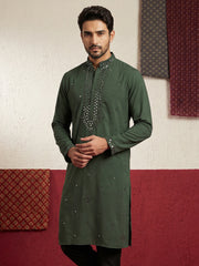 Japanese Fabric & Mirror Work Kurta ( 65KO 5500Olive S ) [FF] [Q-7]