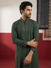 Japanese Fabric & Mirror Work Kurta ( 65KO 5500Olive S ) [FF] [Q-7]