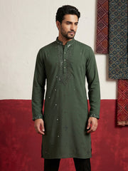 Japanese Fabric & Mirror Work Kurta ( 65KO 5500Olive S ) [FF] [Q-7]