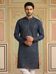 Modern Ethnic Silk Blend Kurta ( 65KO 5501Navy S ) [FF] [A-1-4]