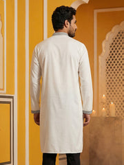 Japanese Cotton Blend Embroidered Kurta ( 65KO 5502White S ) [FF] [L-4-5]