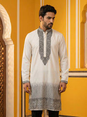 Japanese Cotton Blend Embroidered Kurta ( 65KO 5502White S ) [FF] [L-4-5]
