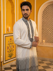 Japanese Cotton Blend Embroidered Kurta ( 65KO 5502White S ) [FF] [L-4-5]