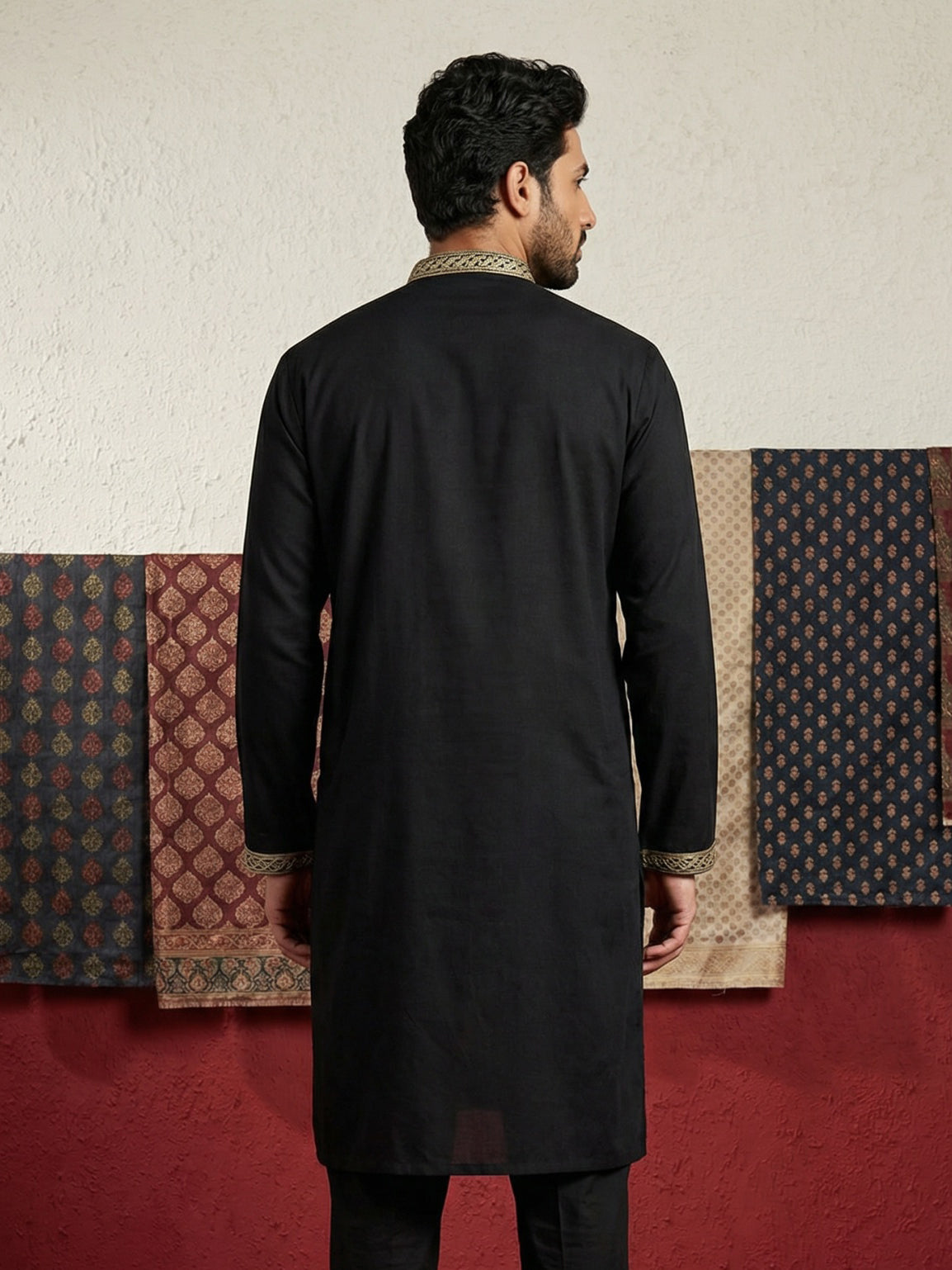 DesiQlo Men Embroidered Kurta Only - Black - 65KO_5503Black_S