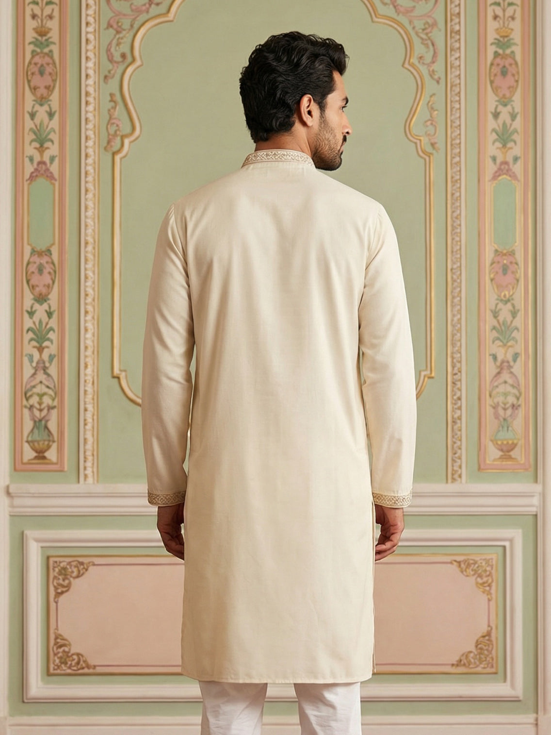 DesiQlo Men Embroidered Kurta Only - White - 65KO_5503White_S