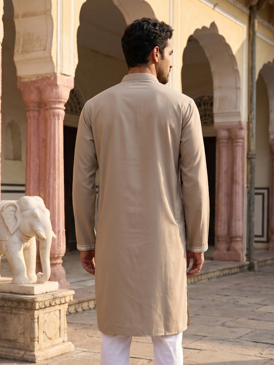 DesiQlo Men Embroidered Kurta Only - Beige - 65KO_5504Beige_S