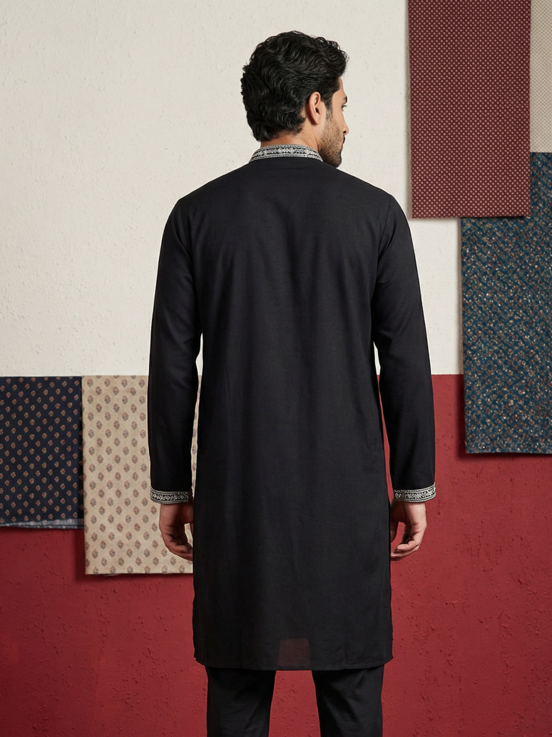 DesiQlo Men Embroidered Kurta Only - Black - 65KO_5504Black_S