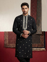 Men Ethnic Black Embroidered Kurta ( 65KO 5504Black S ) [FF] [B-5]