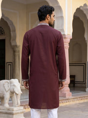 Men Japanese Imported Maroon Embroidered Kurta ( 65KO 5504Maroon )
