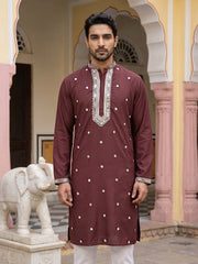 Men Japanese Imported Maroon Embroidered Kurta ( 65KO 5504Maroon )