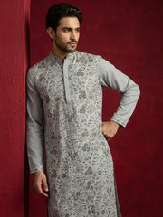 Men Festive Grey Embroidered Straight Kurta ( 65KO 5505Grey S ) [FF] [H-10]