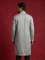 Men Festive Grey Embroidered Straight Kurta ( 65KO 5505Grey S ) [FF] [H-10]