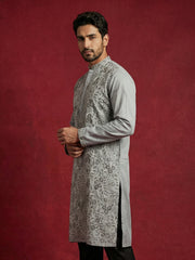 Men Festive Grey Embroidered Straight Kurta ( 65KO 5505Grey S ) [FF] [H-10]