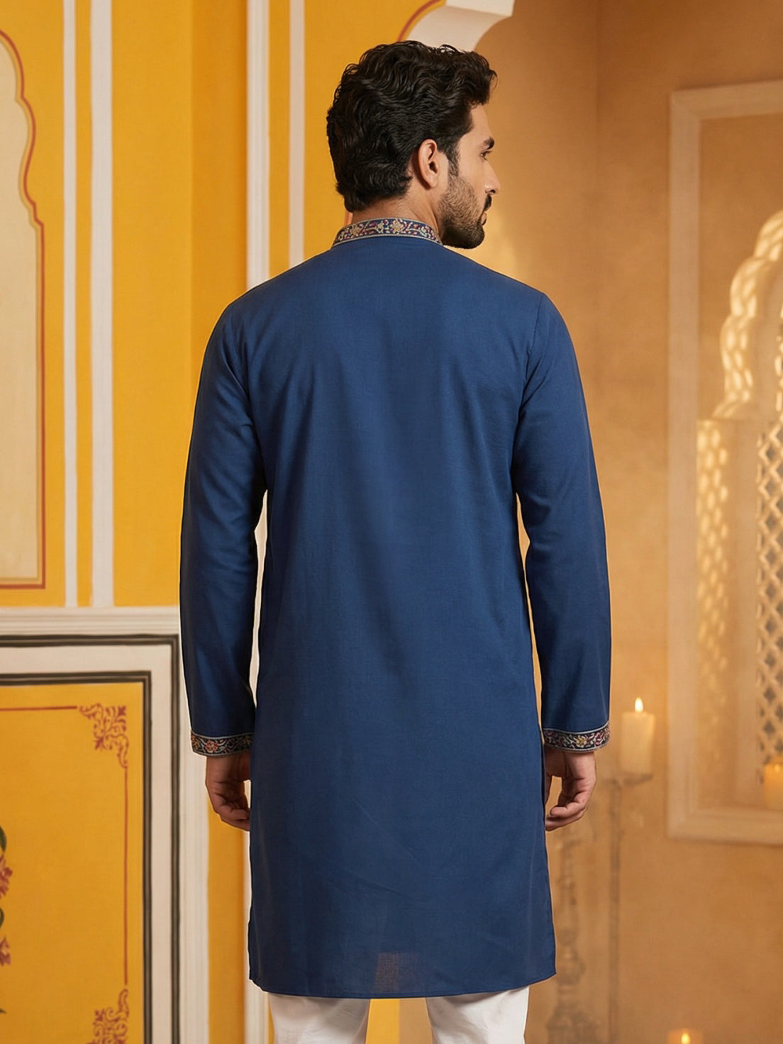 DesiQlo Men Embroidered Kurta Only - Multicolor - 65KO_5506Peacock_S