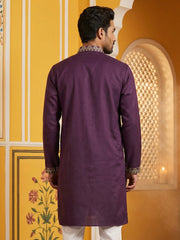 Purple Embroidered Cotton Blend Kurta ( 65KO 5508Purple ) [FF] [B-12]