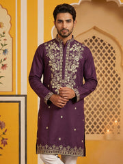 Purple Embroidered Cotton Blend Kurta ( 65KO 5508Purple ) [FF] [B-12]
