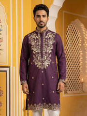 Purple Embroidered Cotton Blend Kurta ( 65KO 5508Purple ) [FF] [B-12]