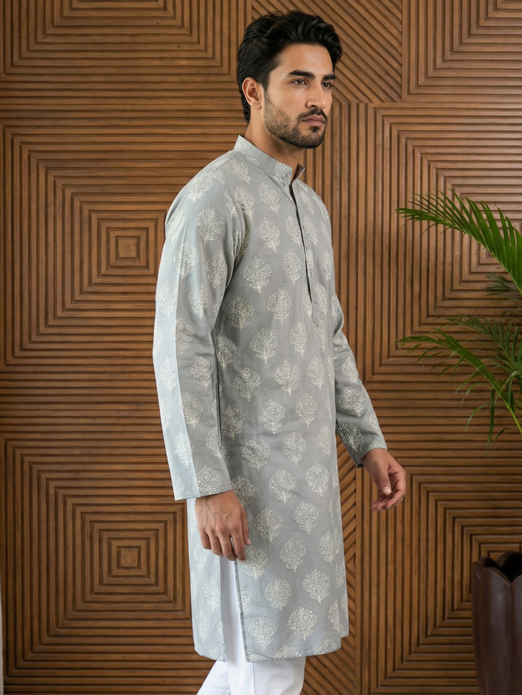 DesiQlo Men Printed Kurta Only - Grey - 65KO_5510Grey_S