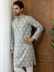 Men’s Cotton Blend Ethnic Printed Kurta ( 65KO 5510Grey ) [FF] [N-13]