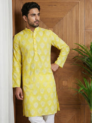Men’s Cotton Blend Ethnic Printed Kurta ( 65KO 5510Lemon ) [FF] [N-13]