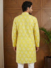 Men’s Cotton Blend Ethnic Printed Kurta ( 65KO 5510Lemon ) [FF] [N-13]
