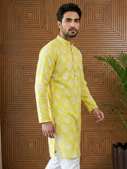 Men’s Cotton Blend Ethnic Printed Kurta ( 65KO 5510Lemon ) [FF] [N-13]
