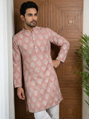 Men’s Cotton Blend Ethnic Printed Kurta ( 65KO 5510Peach ) [FF] [N-13]