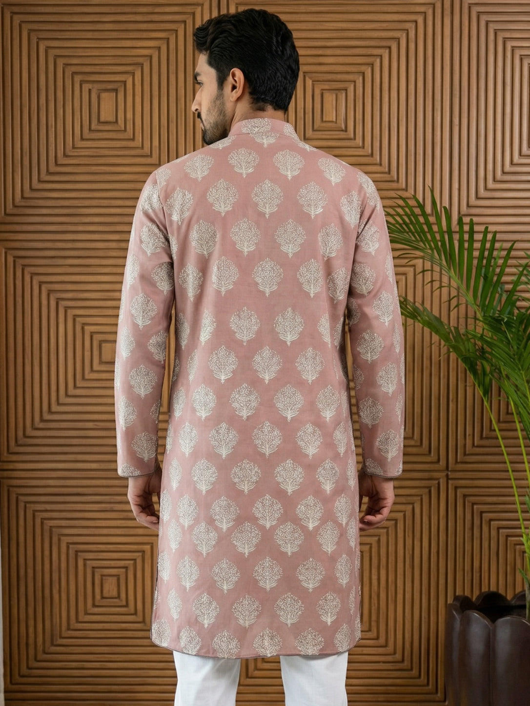 DesiQlo Men Printed Kurta Only - Orange - 65KO_5510Peach_S