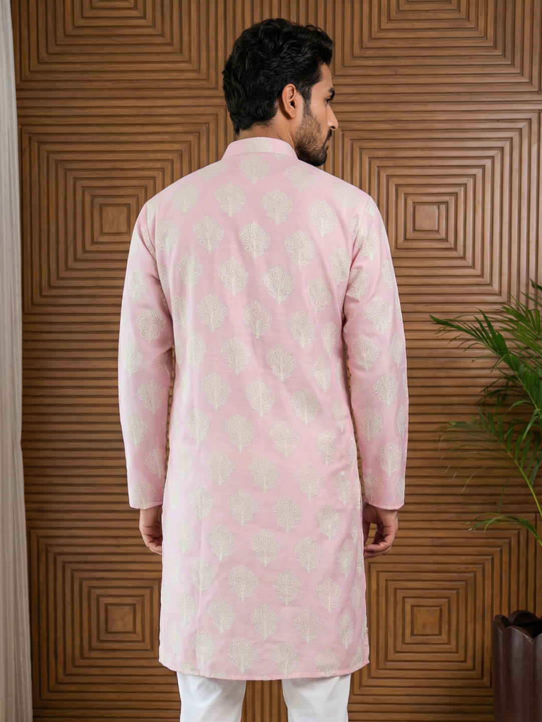 DesiQlo Men Printed Kurta Only - Pink - 65KO_5510Pink_S
