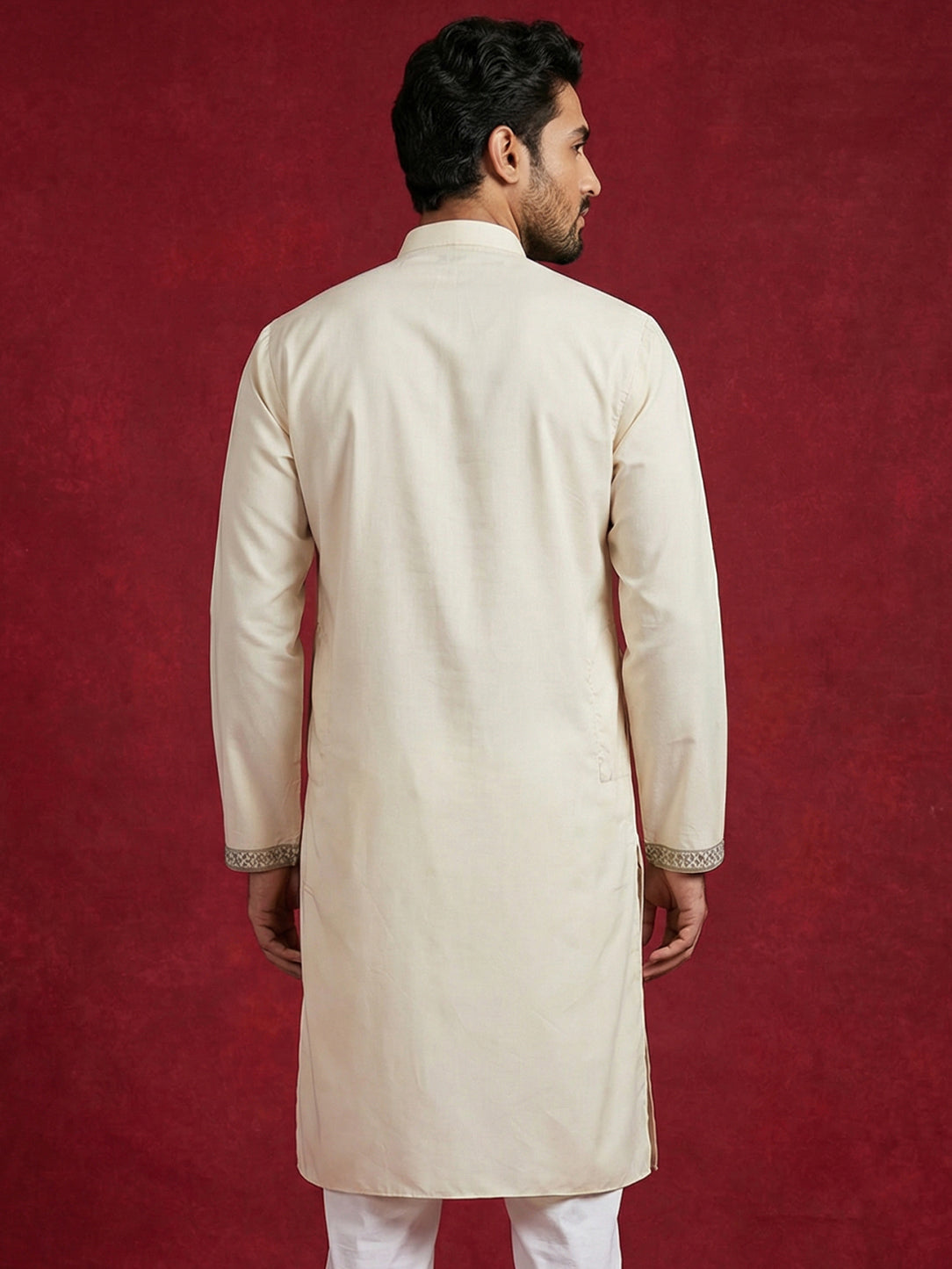 DesiQlo Men Embroidered Kurta Only - Beige - 65KO_5511Cream_S