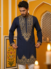 Men’s Japanese Embroidered Kurta ( 65KO 5512Navy ) [FF] [K-5-6]