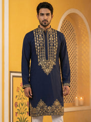 Men’s Japanese Embroidered Kurta ( 65KO 5512Navy ) [FF] [K-5-6]