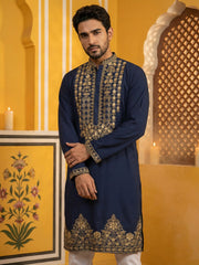 Men’s Japanese Embroidered Kurta ( 65KO 5512Navy ) [FF] [K-5-6]