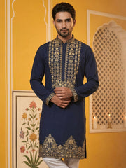 Men’s Japanese Embroidered Kurta ( 65KO 5512Navy ) [FF] [K-5-6]