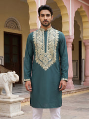 Ethnic Wear Cotton Blend Embroidered Kurta ( 65KO 5514Peacock )