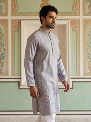 Embroidered Silk Blend Traditional Kurta ( 65KO 5515Lavender ) [FF] [A-3-4]