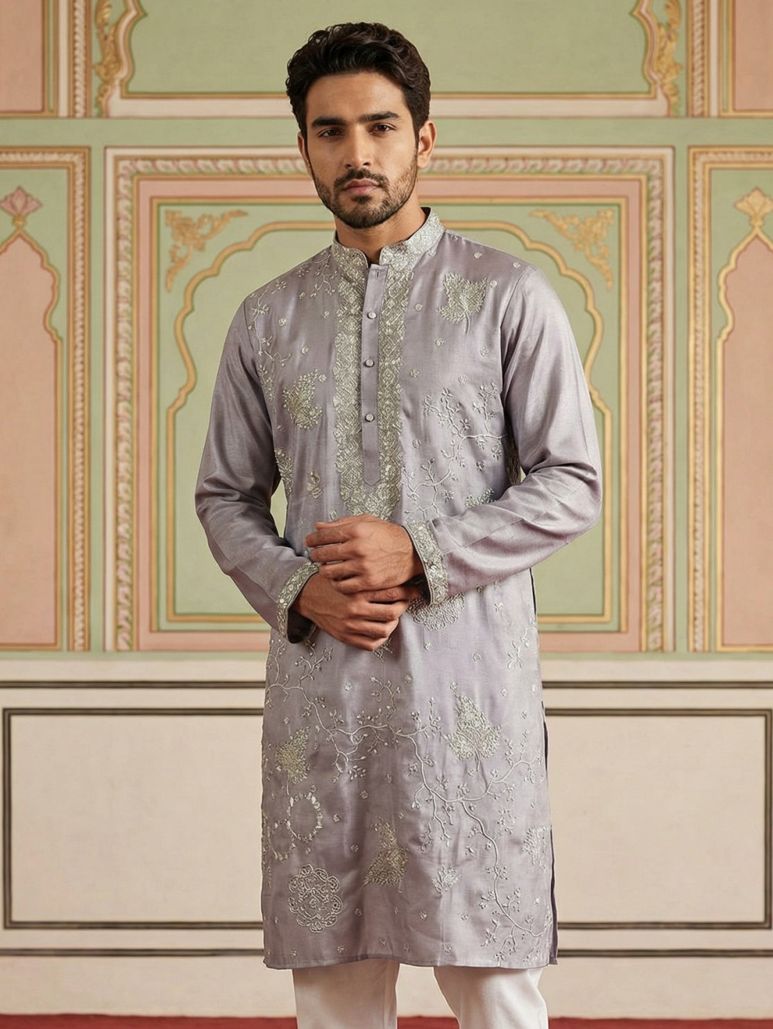 DesiQlo Men Embroidered Kurta Only - Purple - 65KO_5515Lavender_S
