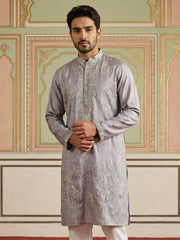 Embroidered Silk Blend Traditional Kurta ( 65KO 5515Lavender ) [FF] [A-3-4]