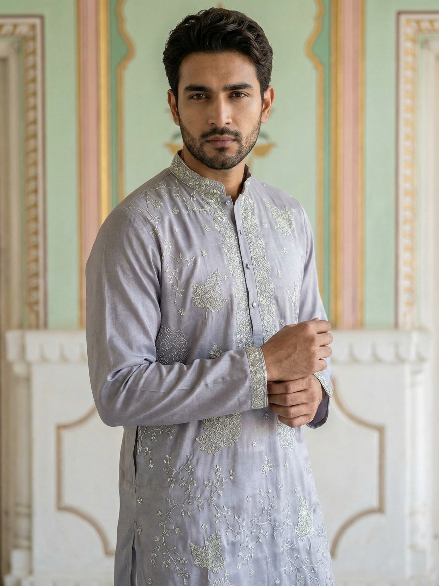 DesiQlo Men Embroidered Kurta Only - Purple - 65KO_5515Lavender_S