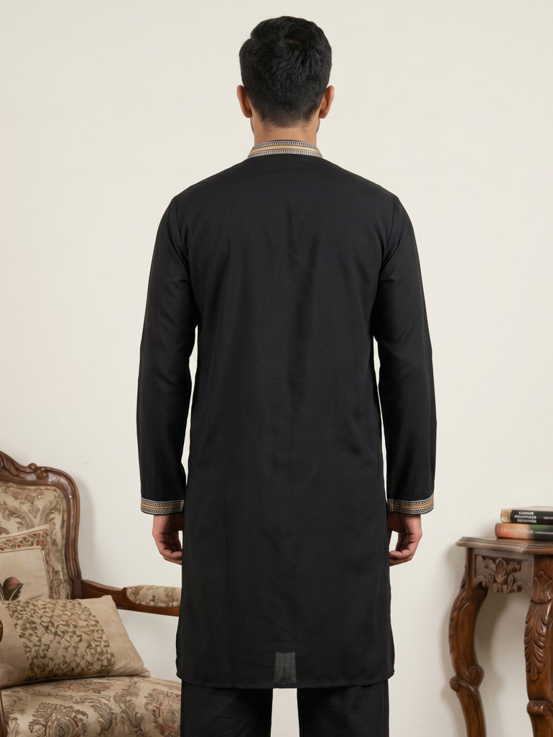 DesiQlo Men Embroidered Kurta Only - Black - 65KO_5516Black_S
