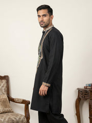 Black Cotton Blend Ethnic Embroidered Kurtas ( 65KO 5516Black )