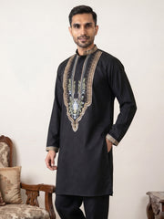 Black Cotton Blend Ethnic Embroidered Kurtas ( 65KO 5516Black )