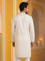 Cream Cotton Blend Ethnic Embroidered Kurta ( 65KO 5516Cream ) [FF] [B-2]